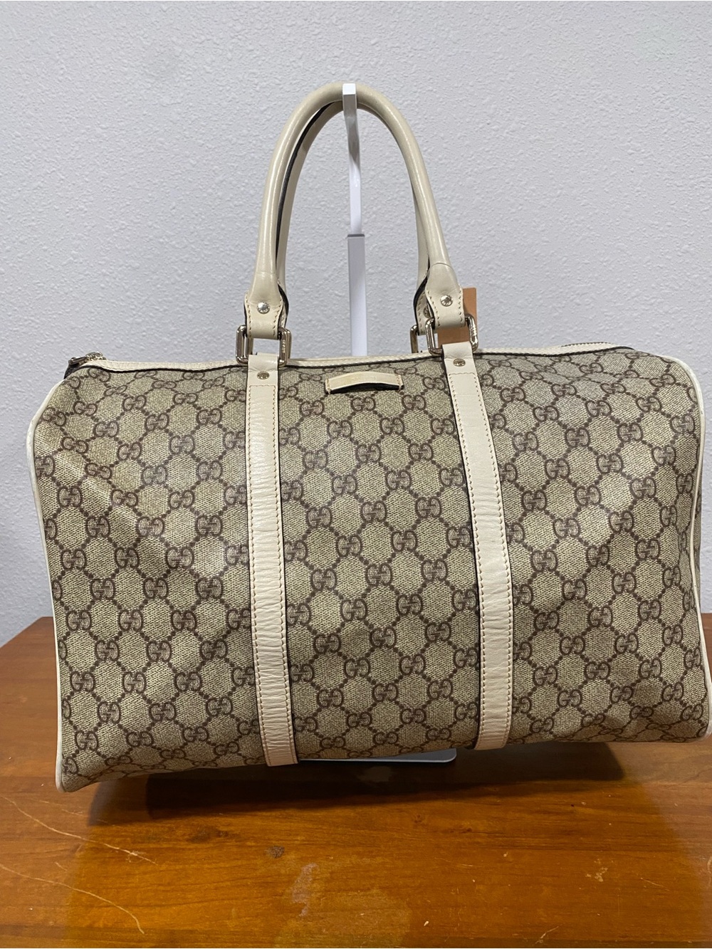 Canvas Travel Duffle with Cream Leather Trim